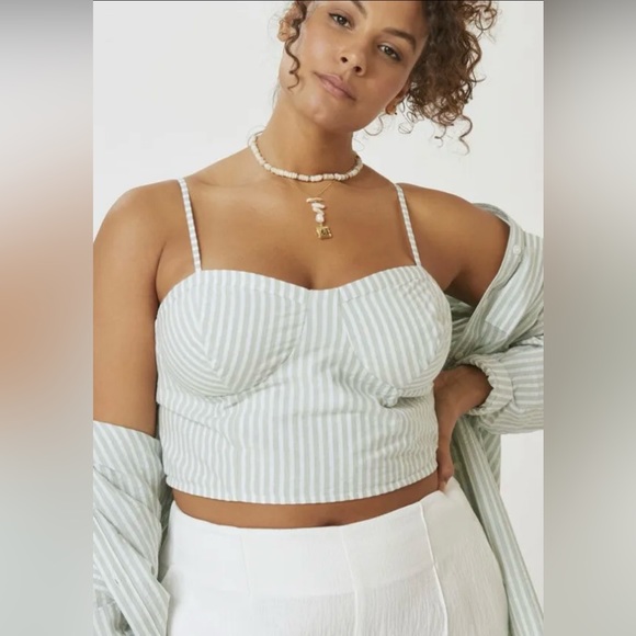 ANTHROPOLOGIE Mint Green/White Striped Cropped Bustier Top - Picture 2 of 7